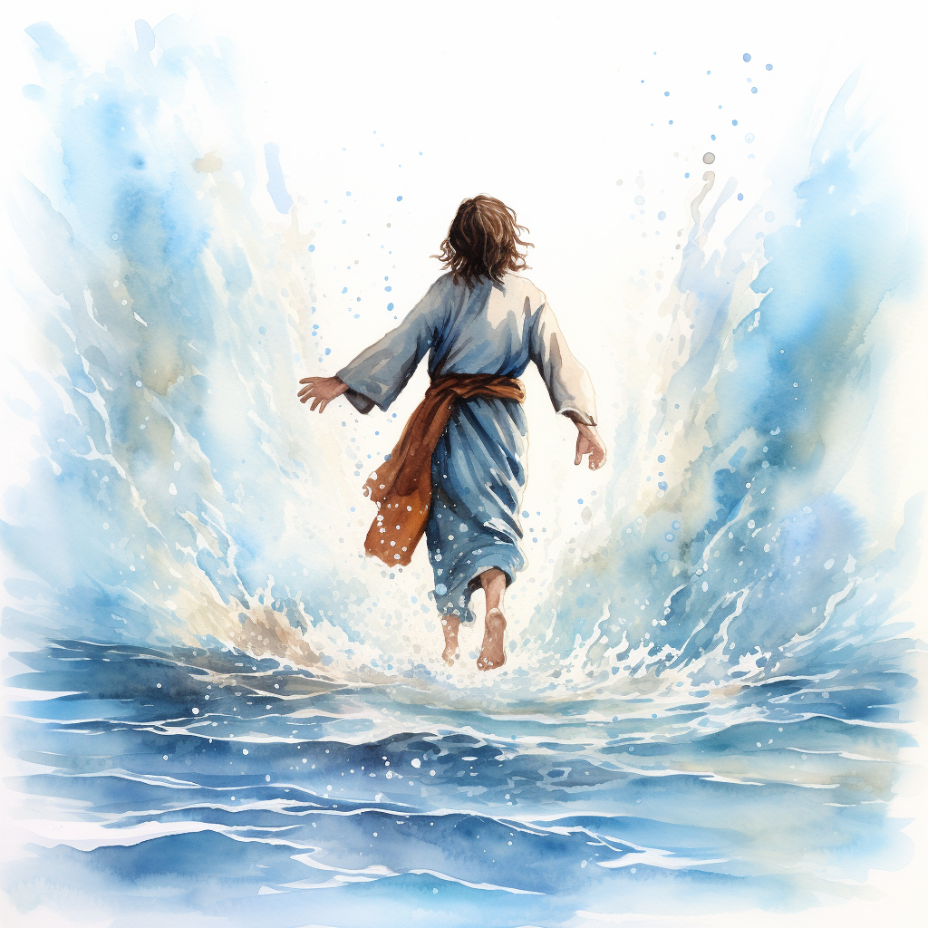 Jesus walking on frozen water