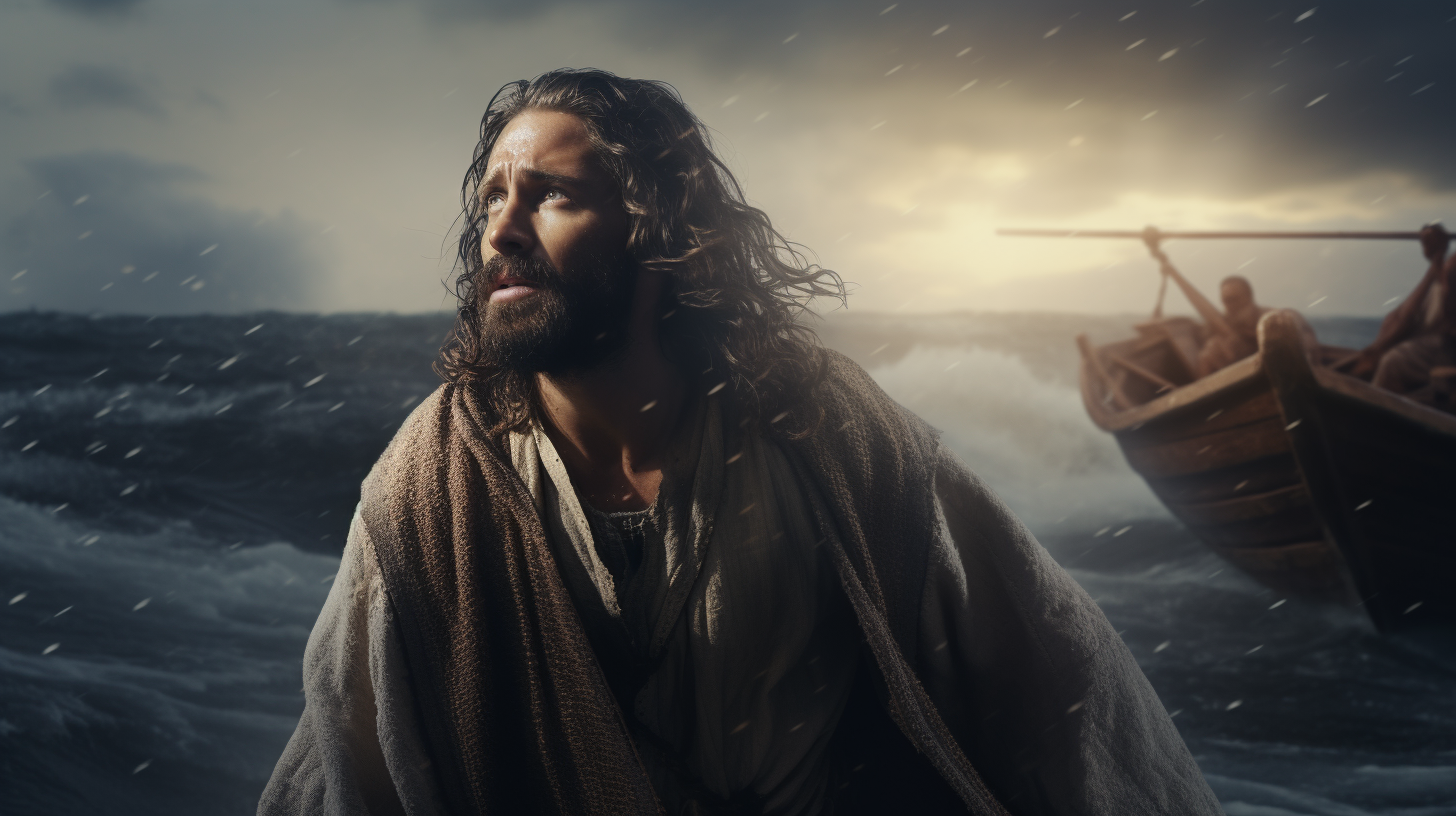 Jesus walking on water amidst storm