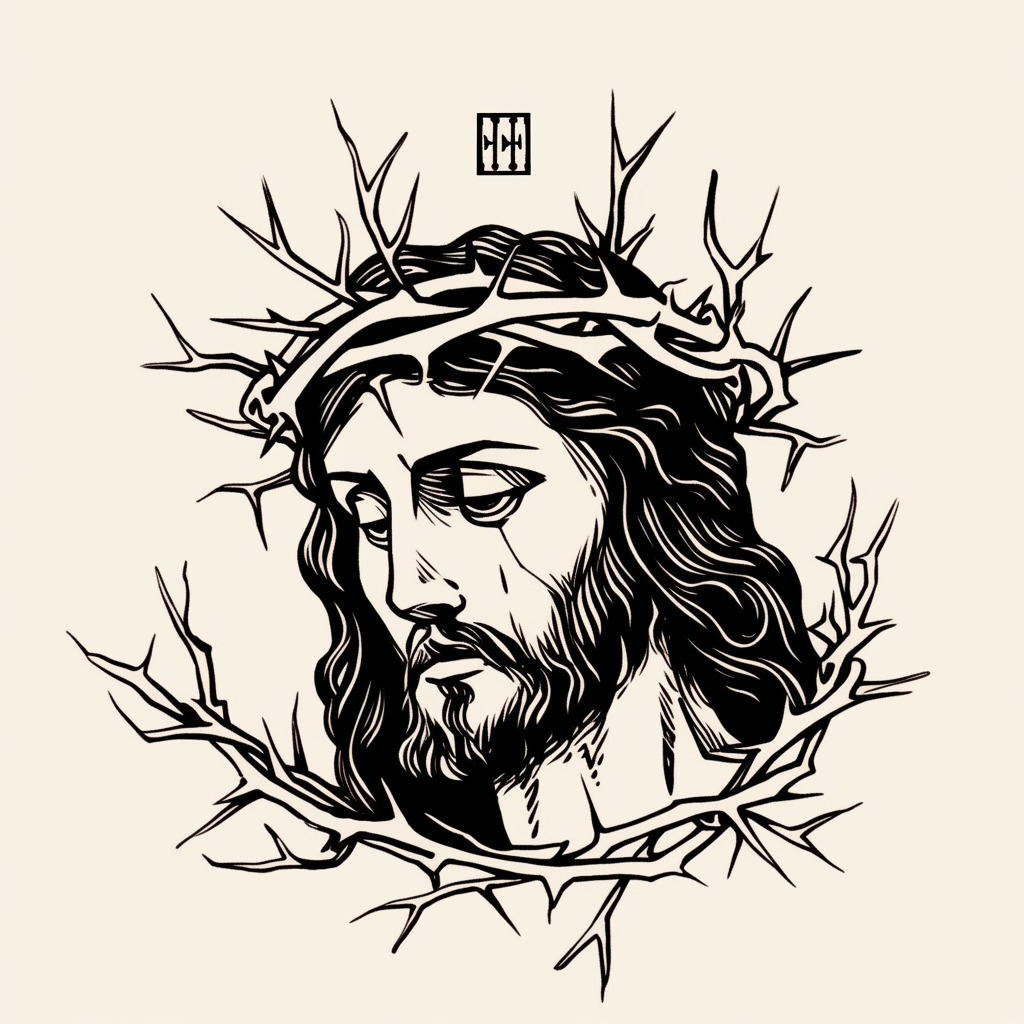 Traditional Jesus with Crown of Thorns Tattoo