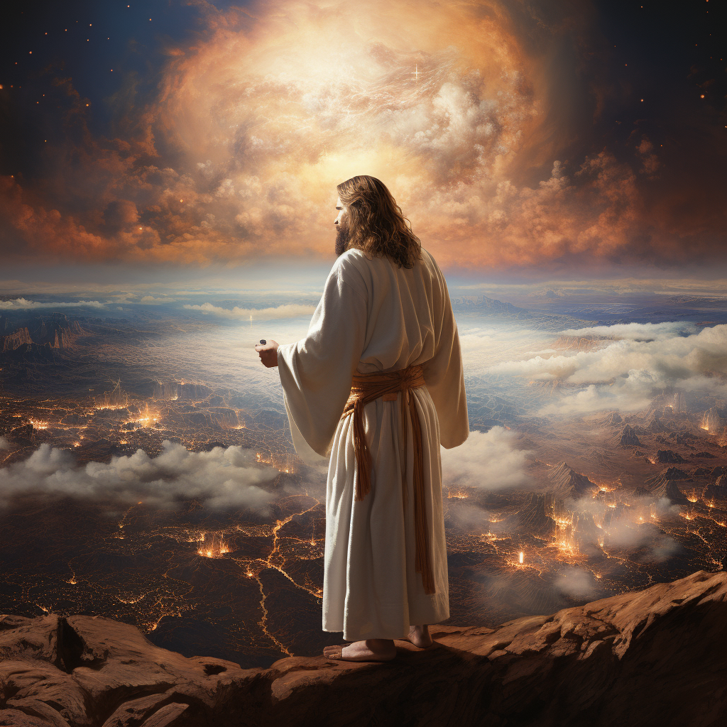 Jesus in White Robe Viewing Earth