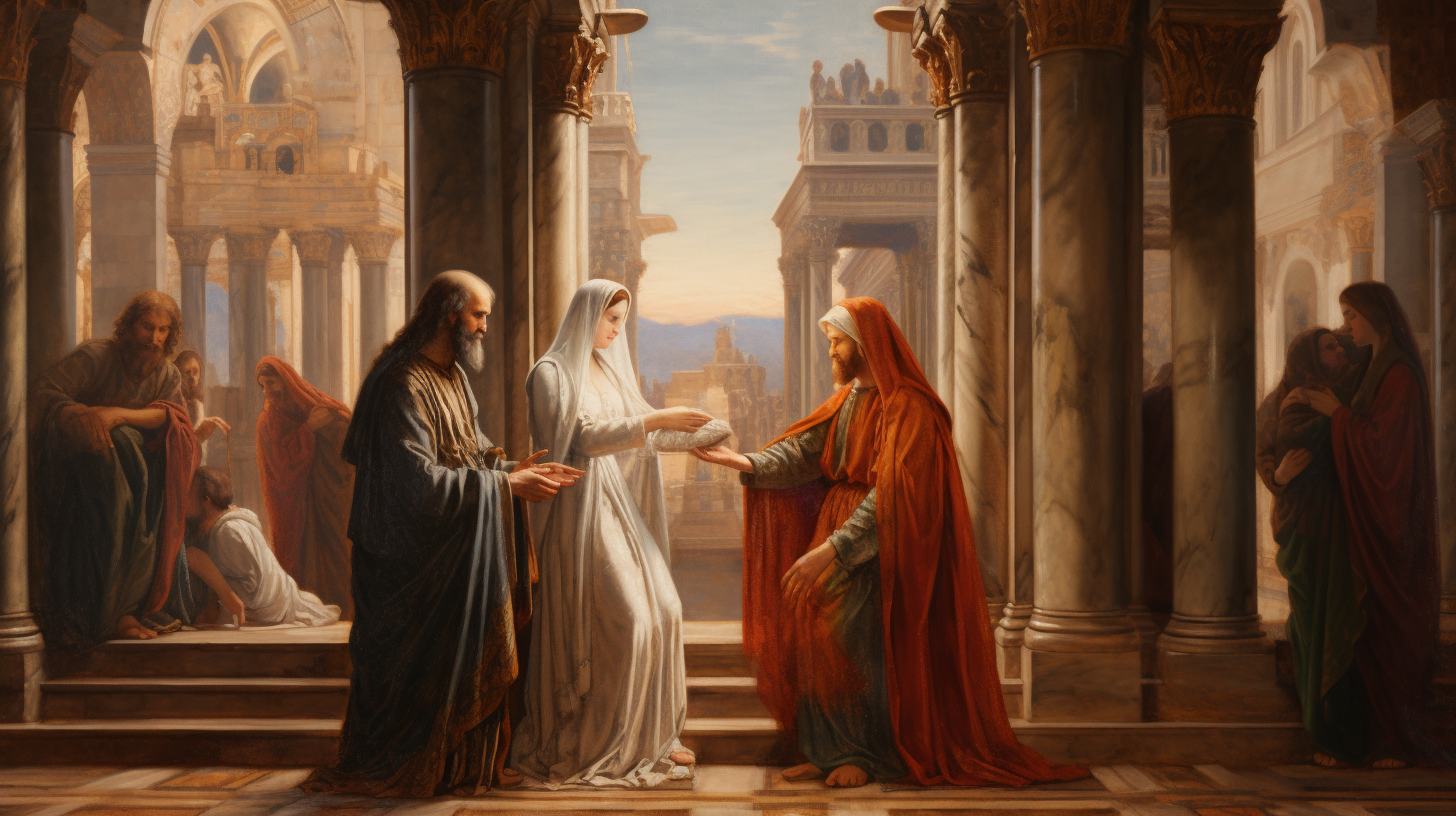 Joseph and Mary presenting Jesus in the temple