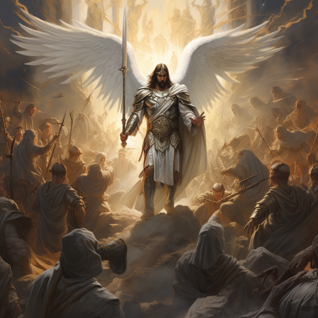 Jesus leading warrior angels in battle