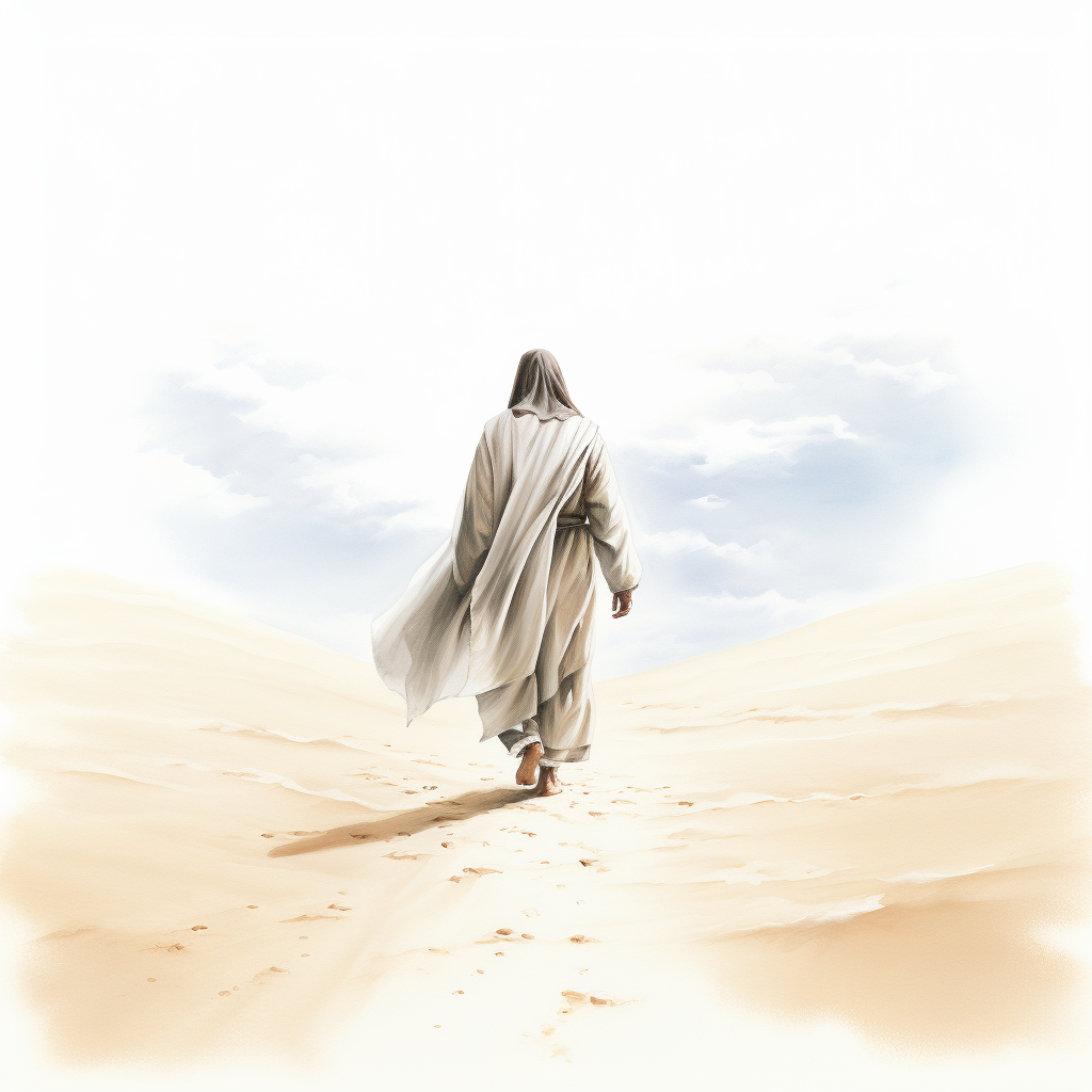 Jesus walking on sand dunes