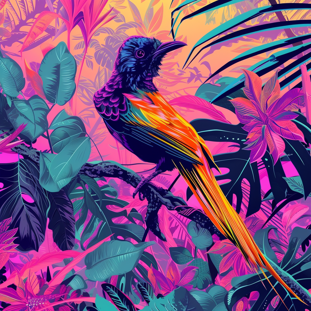 Colorful bird in tropical flora