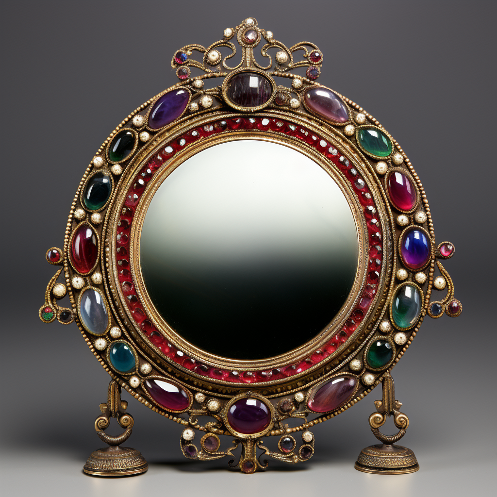 Antique jeweled women's round mirror