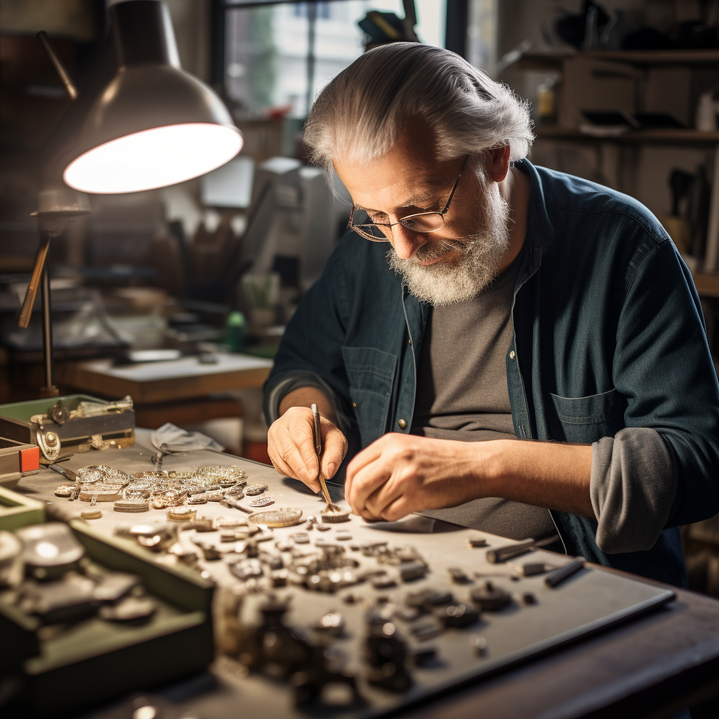 Expert jeweler repairing silver necklace