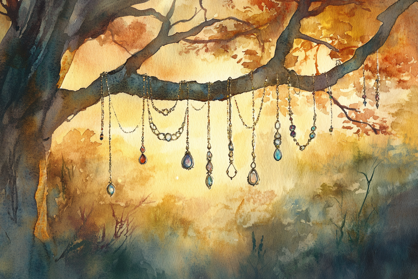 Jewelry on Tree Branches Illustration