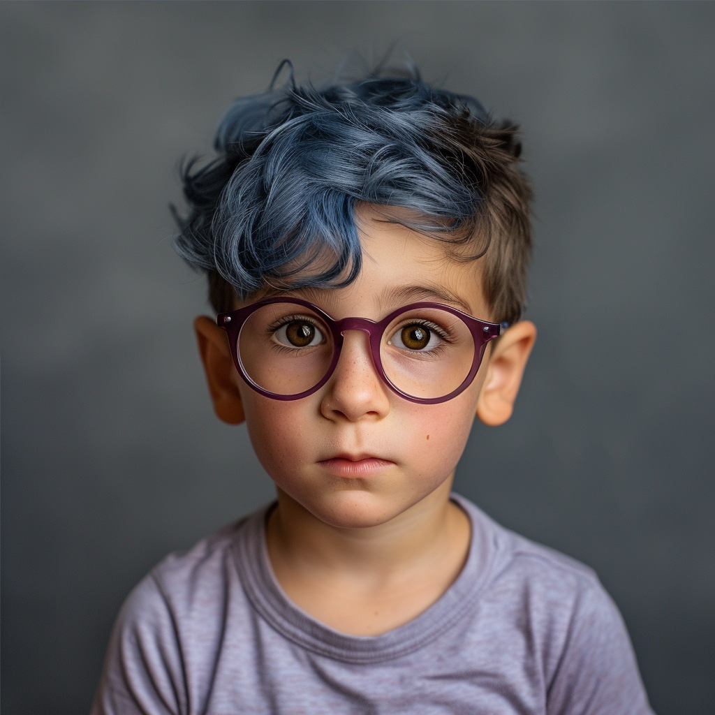 Jewish boy with blue hair and funny glasses