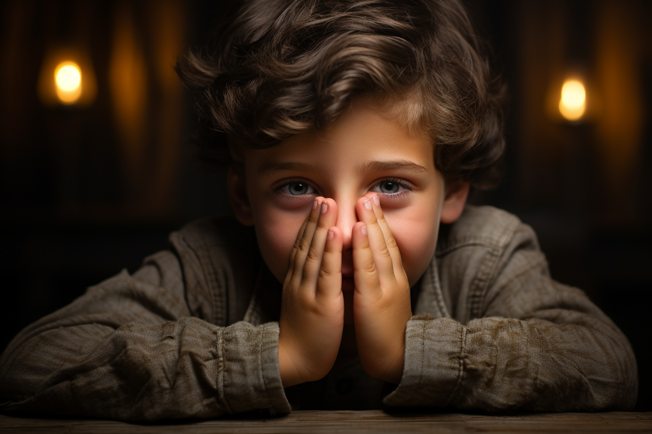 Young Jewish boy covering his eyes