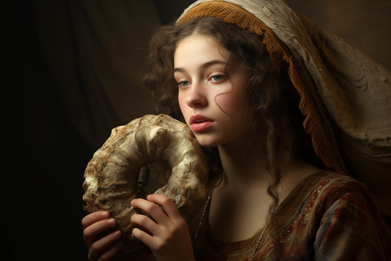 Jewish girl blowing rams horn shofar