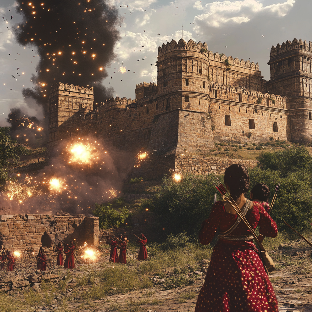 Lakshmi Bai defending Jhansi Fort