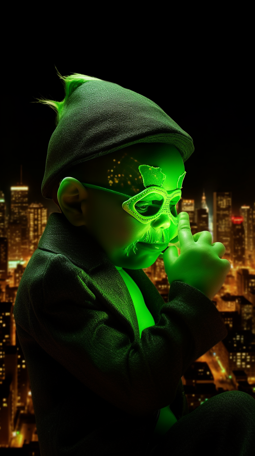 Baby Jim Carrey wearing green mask