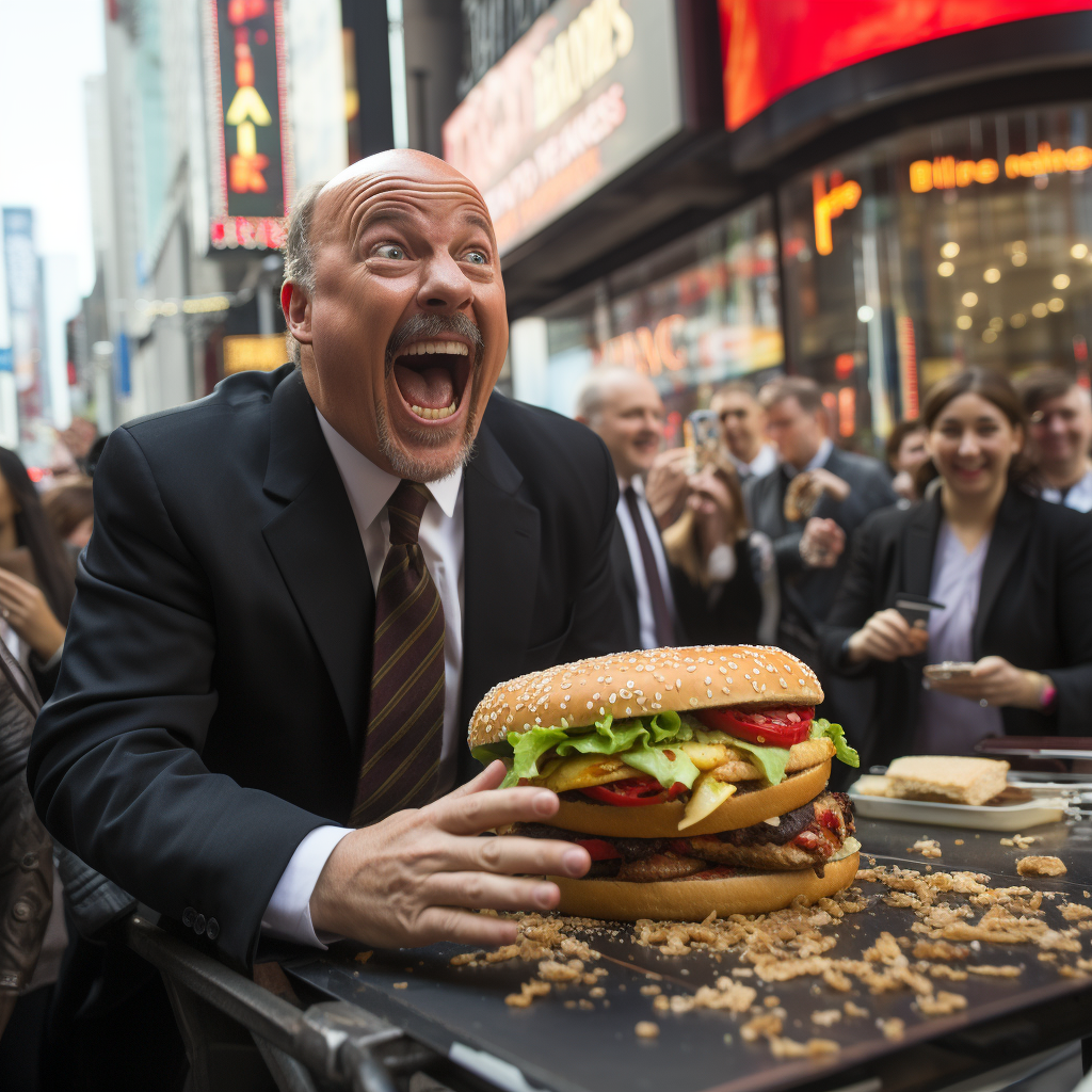 Jim Cramer enjoying a delicious hamburger