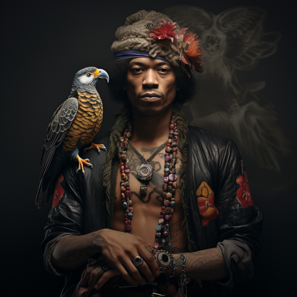 Jimi Hendrix with Bandana and Owl