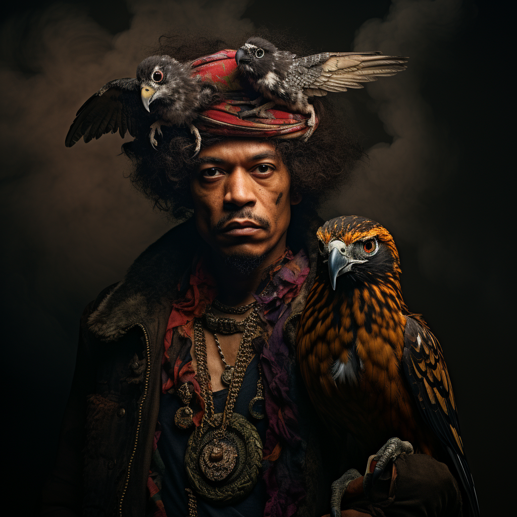 Jimi Hendrix with Bandana and Owl