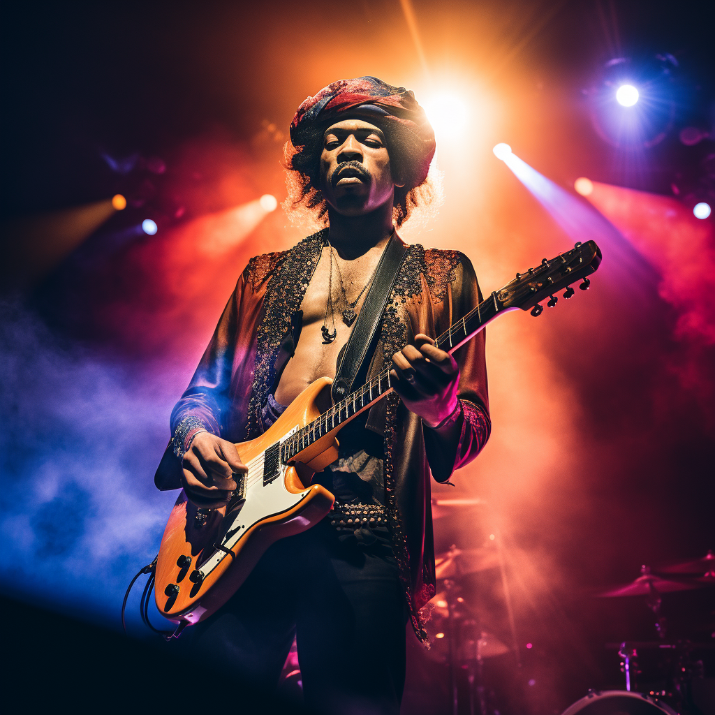 Jimi Hendrix playing stick vacuum cleaner guitar