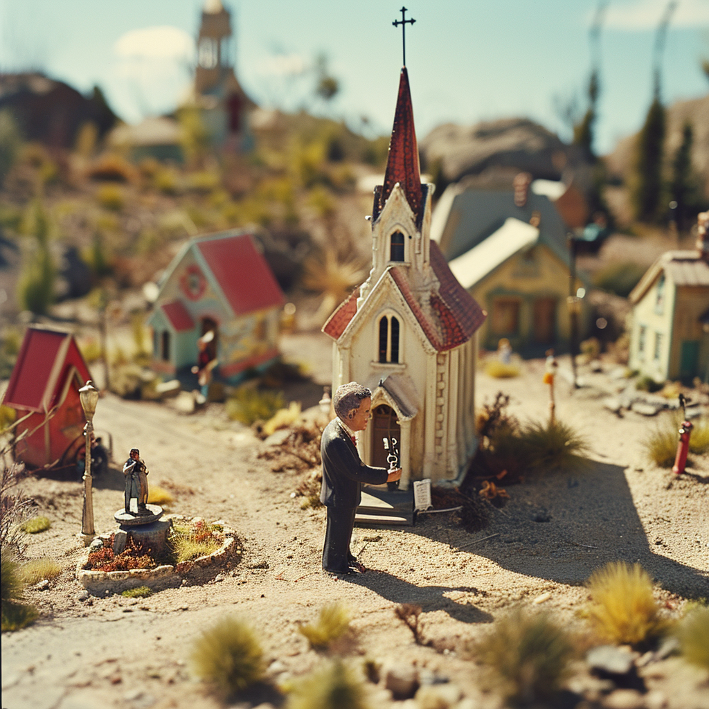 Jimmy Donaldson handing keys to miniature churches with midgets