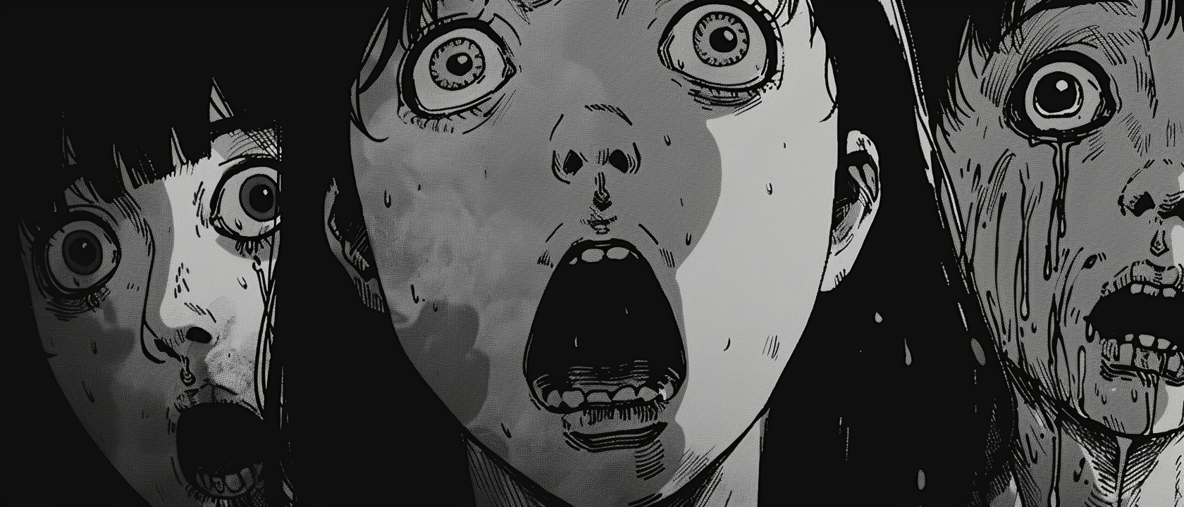 Scared faces in Jinju Ito manga