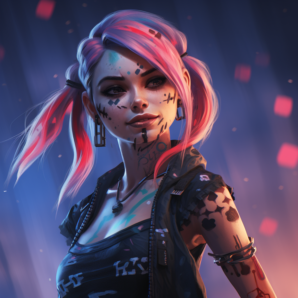 Vibrant image of Jinx with Harley Quinn vibes