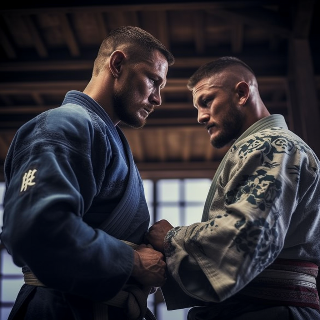 Realistic Jiu Jitsu Combat with Kimono-Wearing Warrior