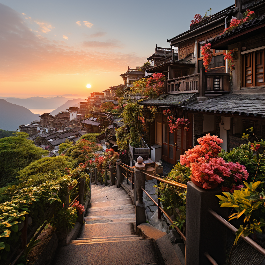 Beautiful sunset over Jiufen Old Street