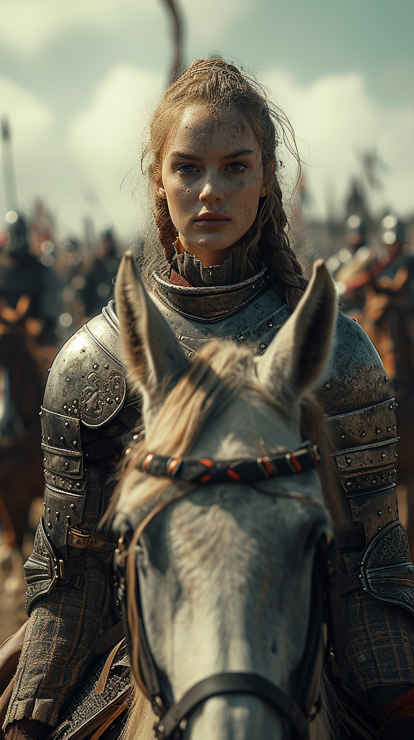 Joan of Arc in Full Armor on Horse