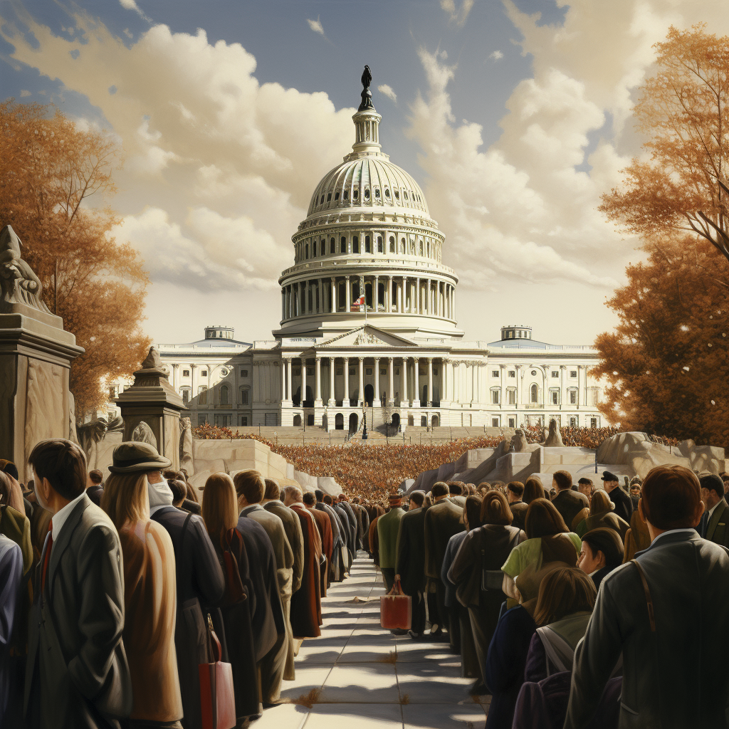 Crowd of jobless Washington bureaucrats near the Capitol