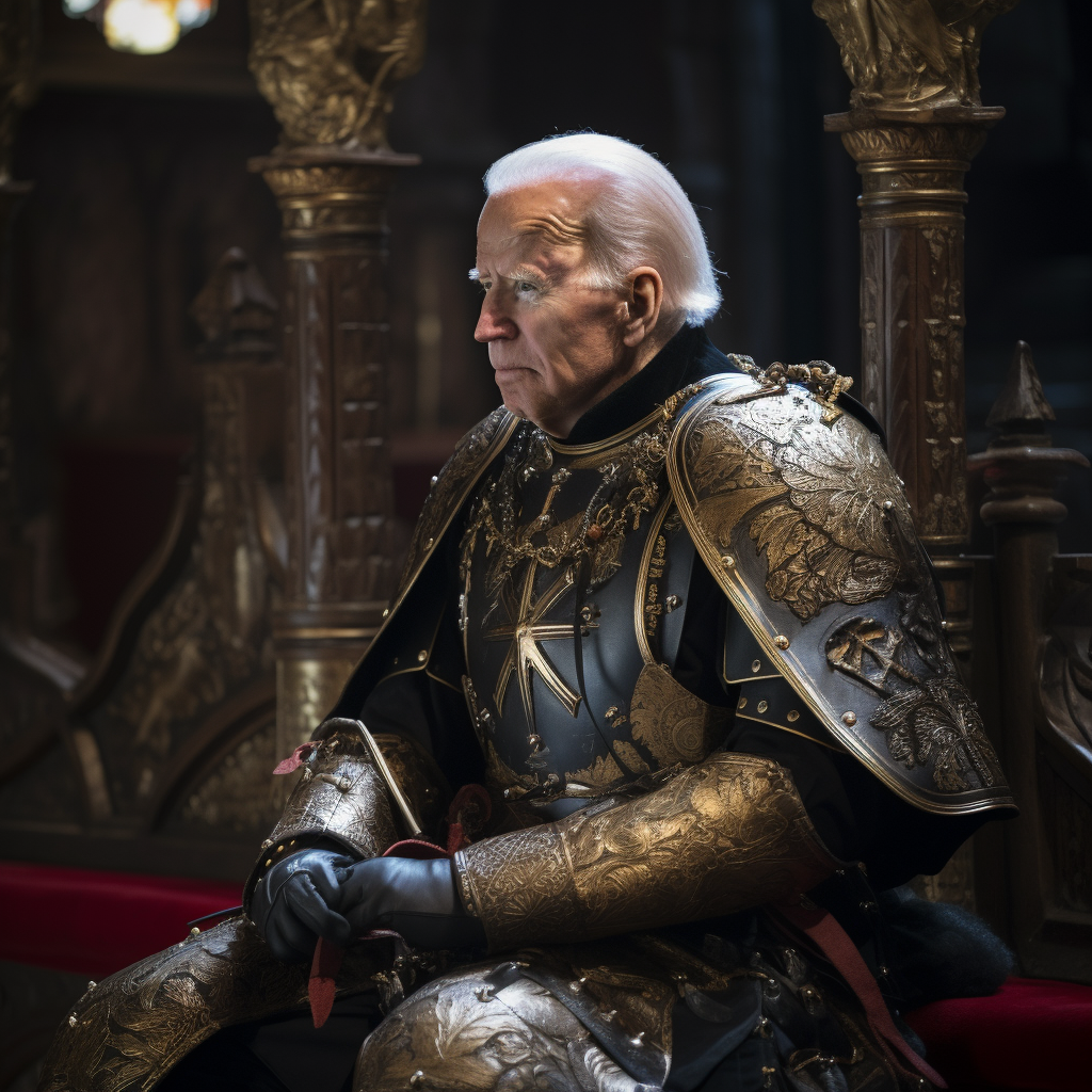 Joe Biden in Armor Inside Dim Church