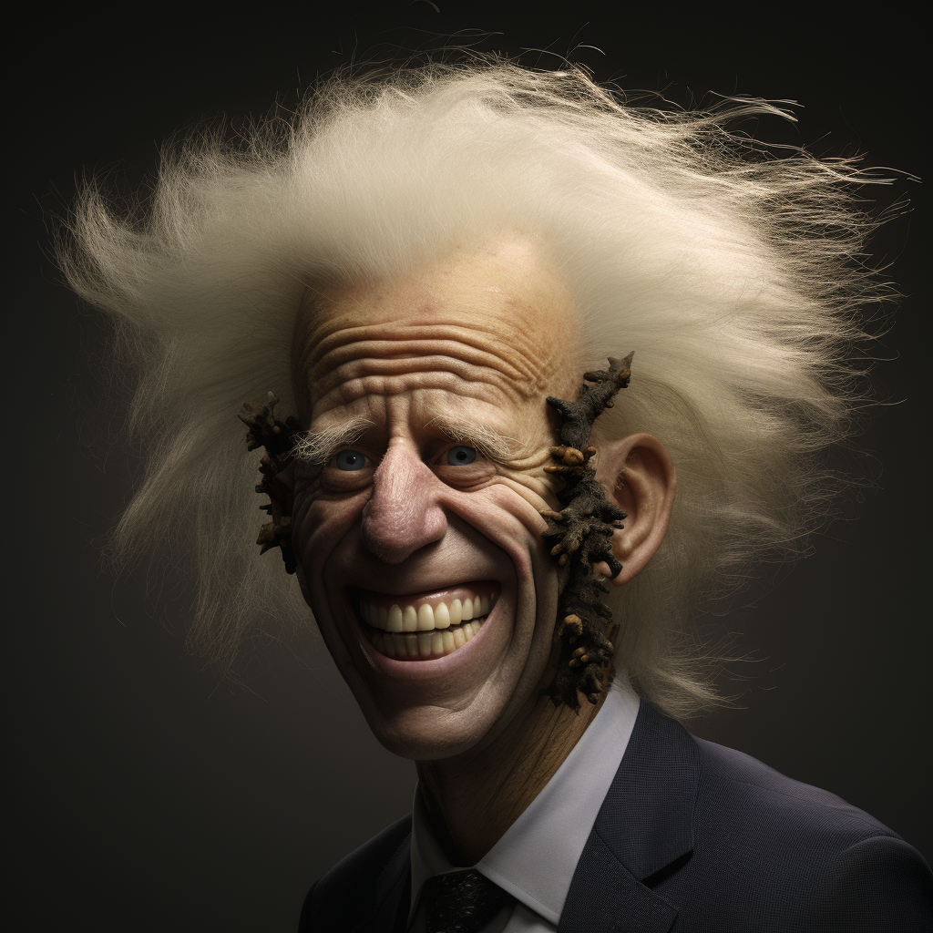 Joe Biden with crazy hair and overgrown teeth