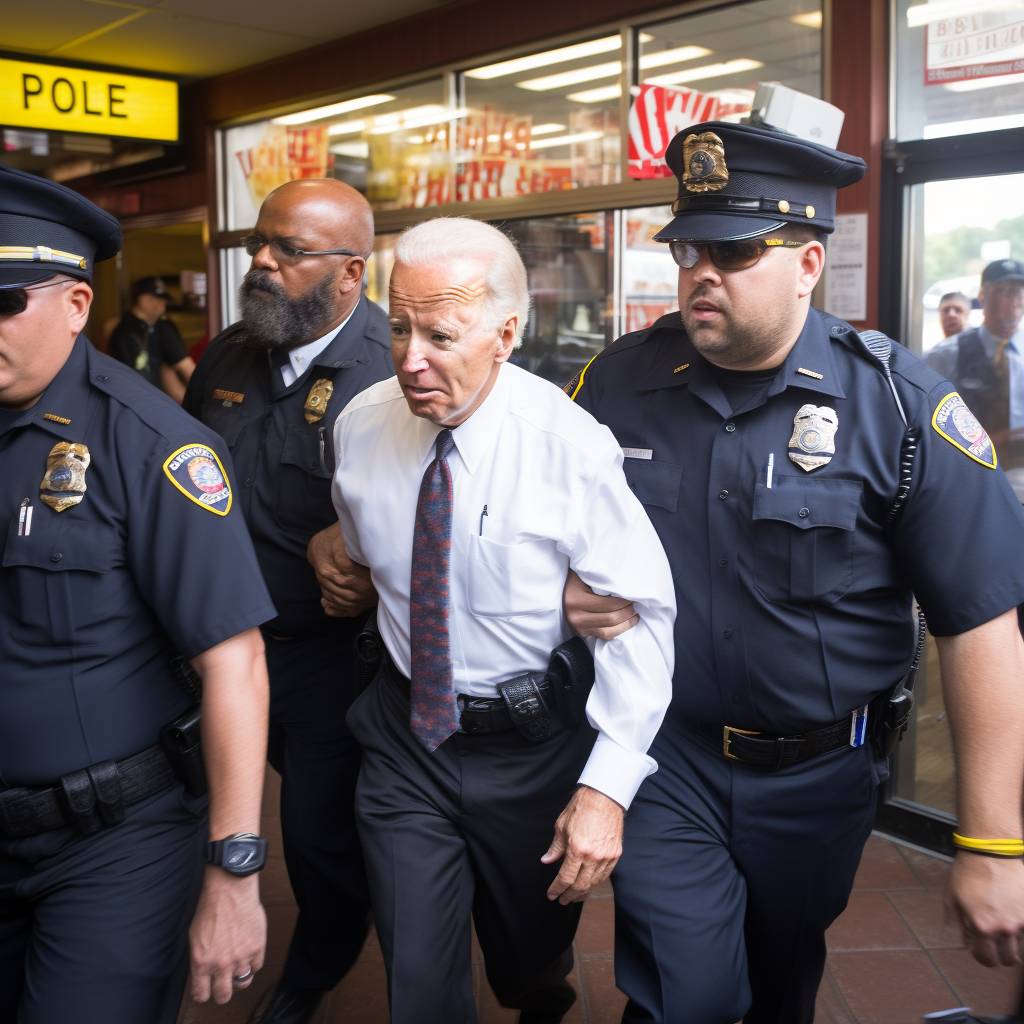 Joe Biden being escorted by police after fight