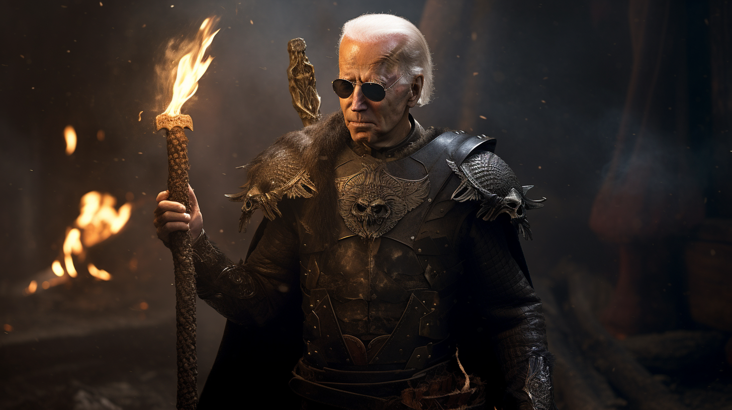 Joe Biden fantasy warrior in 70s dark fantasy style