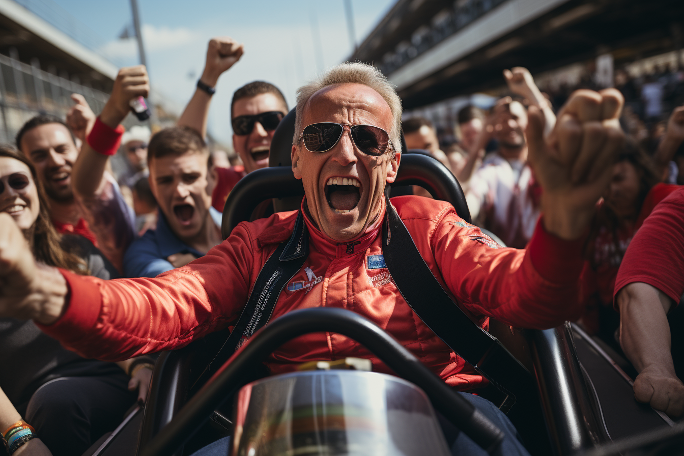 Joe Biden cheering as Formula One driver