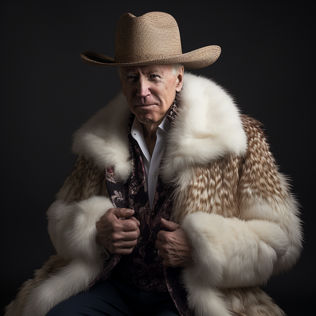 Joe Biden rocking a pimp look with hat and fur coat