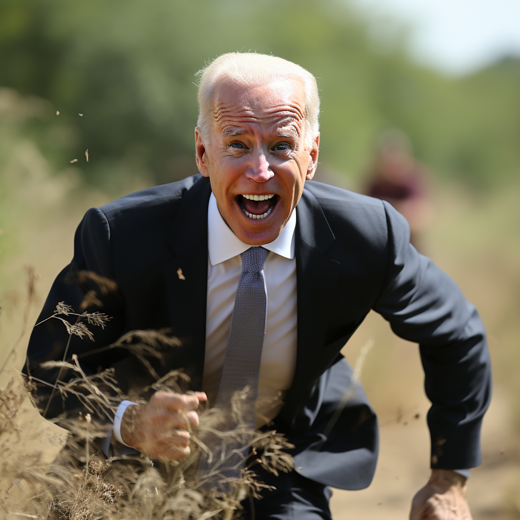 Joe Biden chasing camera energetically