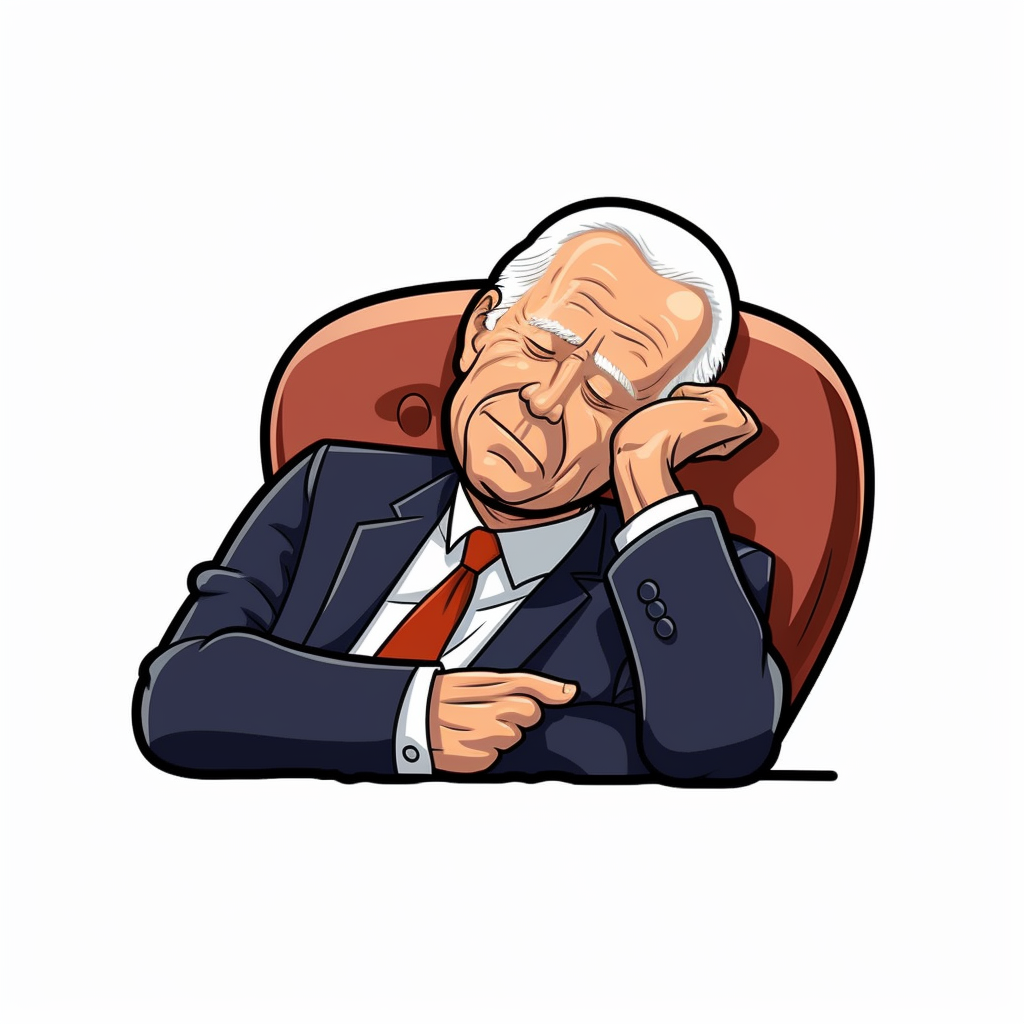 Cartoon sticker of Joe Biden sleeping during a speech