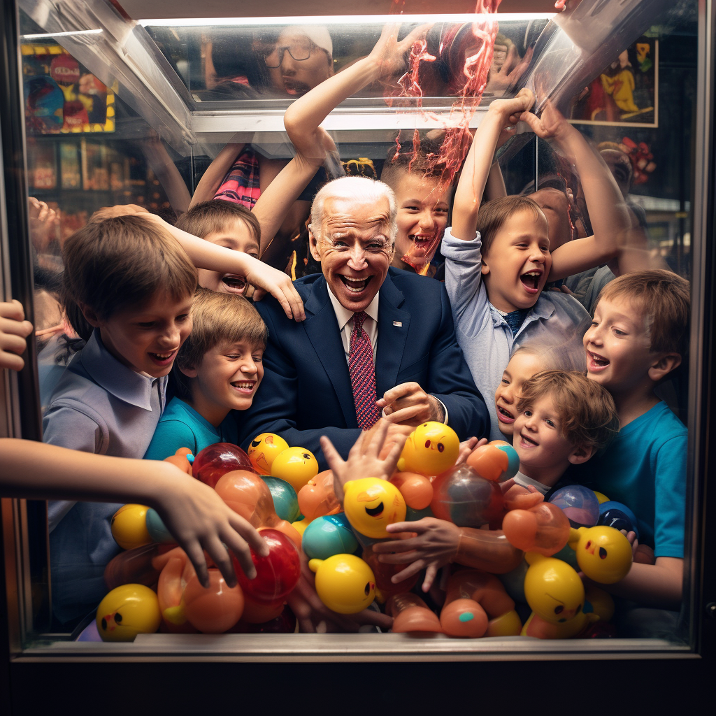 Confused Joe Biden stuck in claw machine