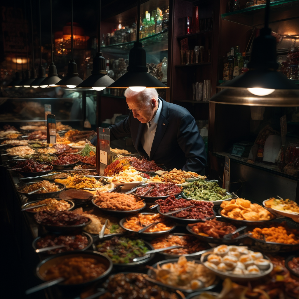 Joe Biden enjoying a diverse food spread  ?️