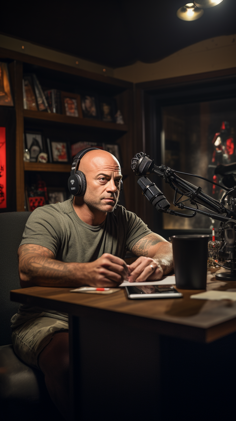 Joe Rogan at podcast desk