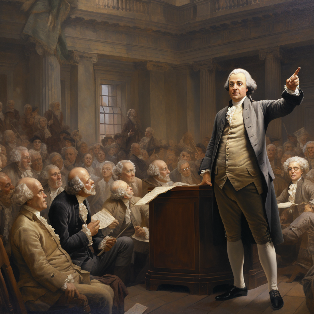 John Adams addressing Congress passionately