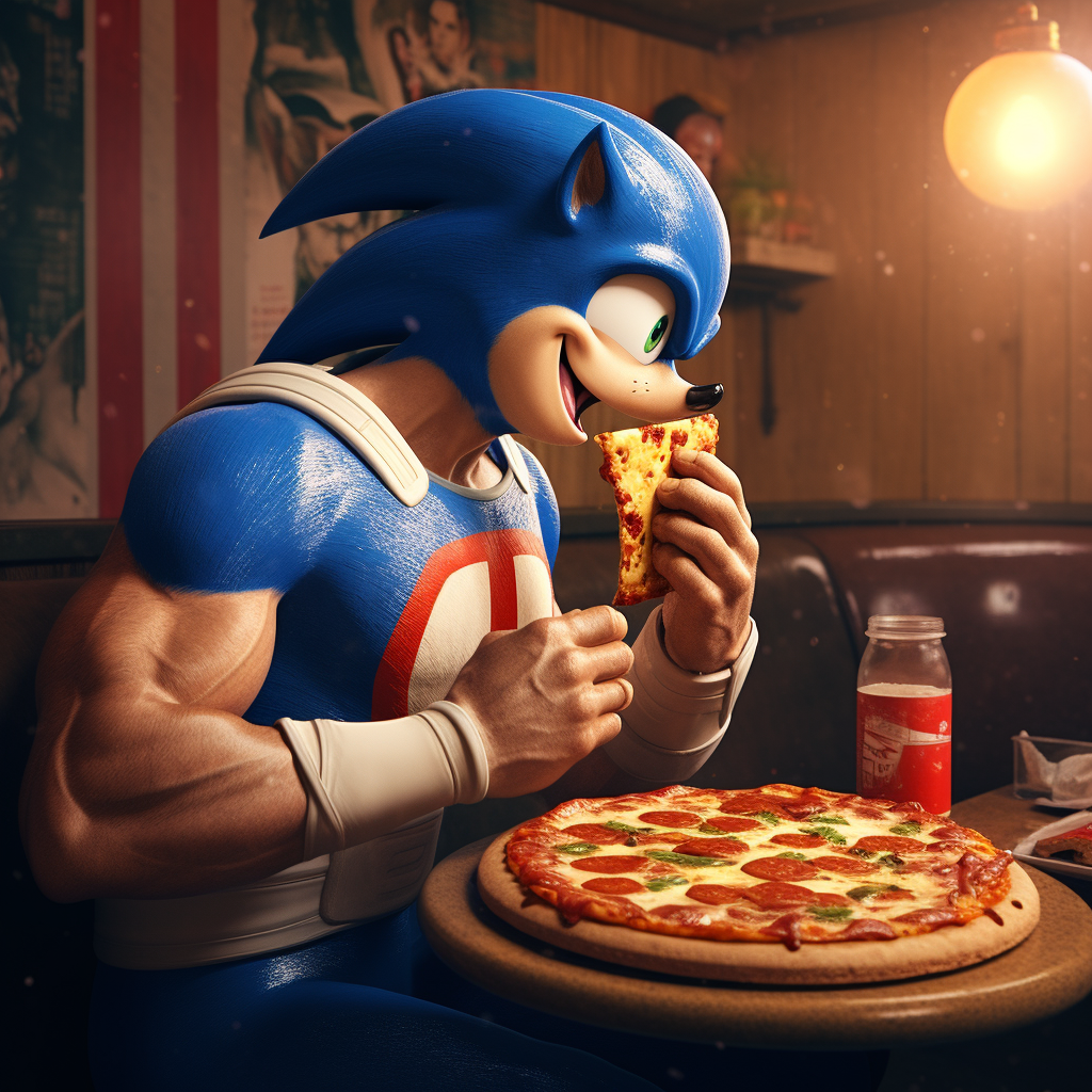 John Cena eating pizza with Sonic