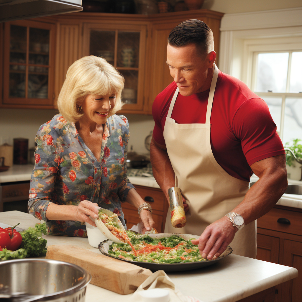 Cena and Stewart Cooking Dinner