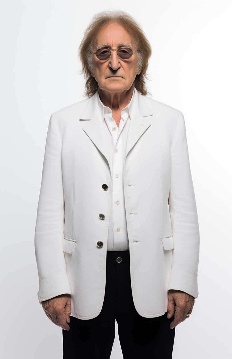 Senior John Lennon posing against white backdrop