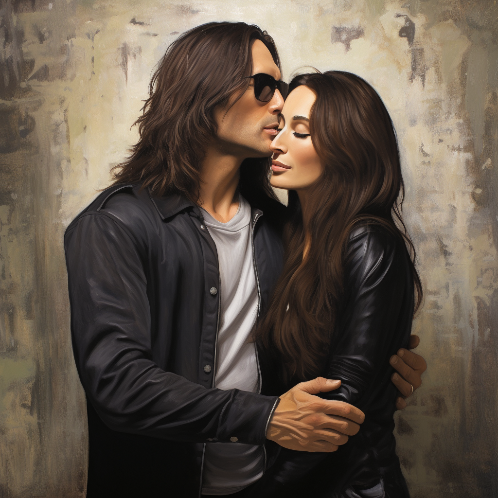 John Lennon kissing Mona Lisa hyperrealistic artwork