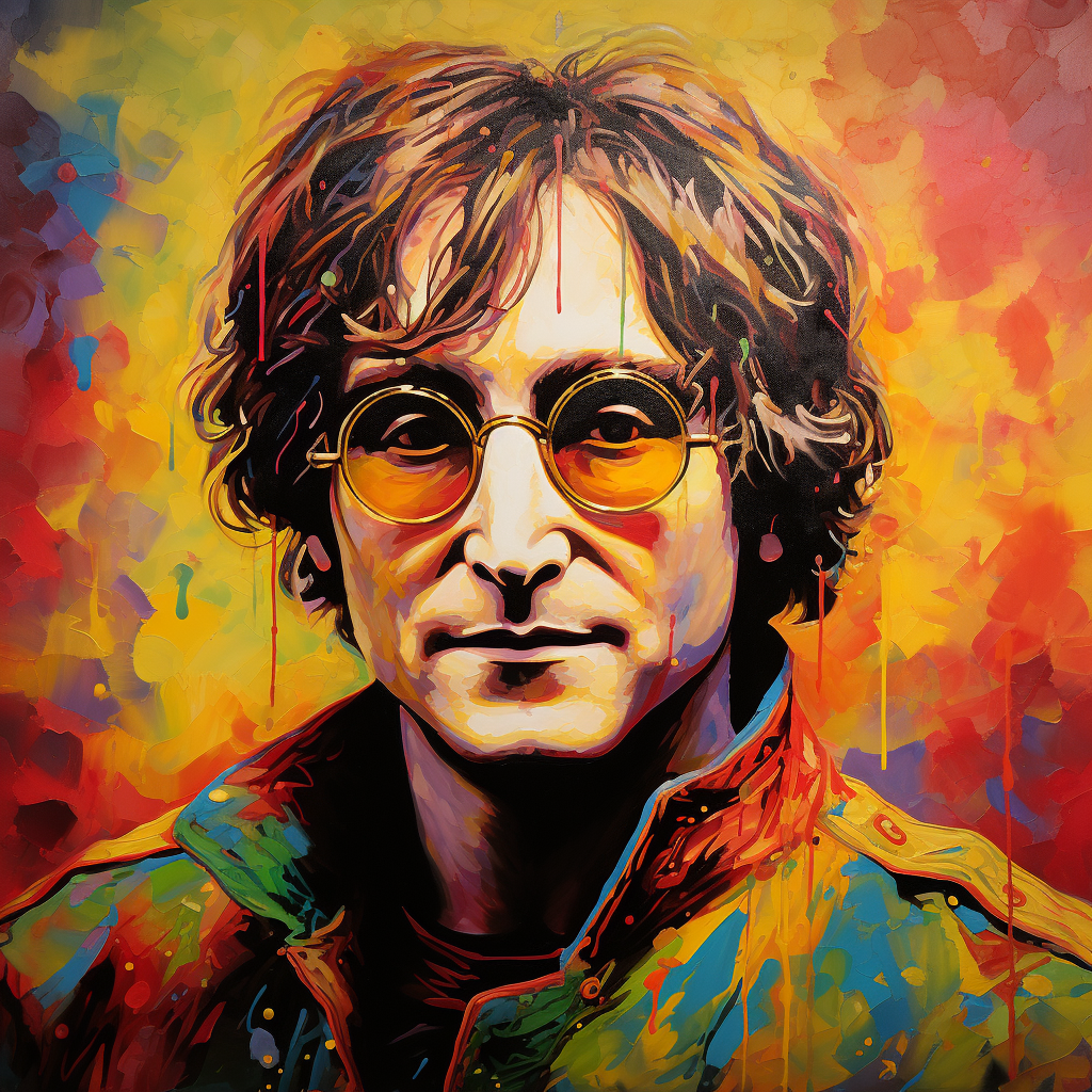 John Lennon artwork with thick gold leaf brush strokes