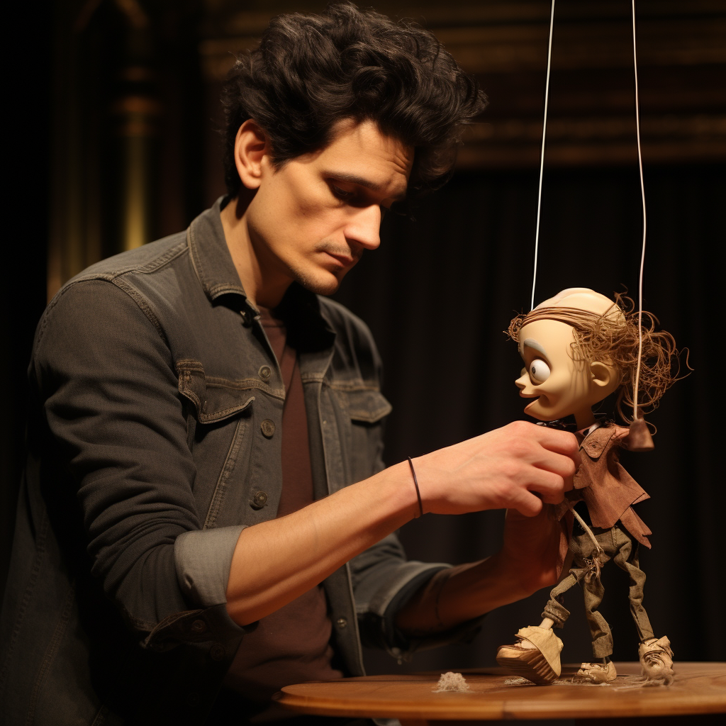 John Mayer playing guitar with marionette