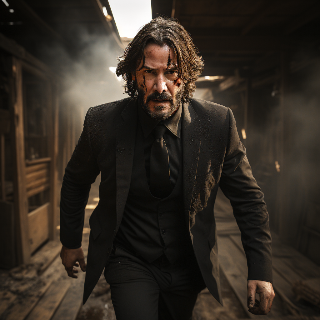 Action-packed John Wick chasing with pistol