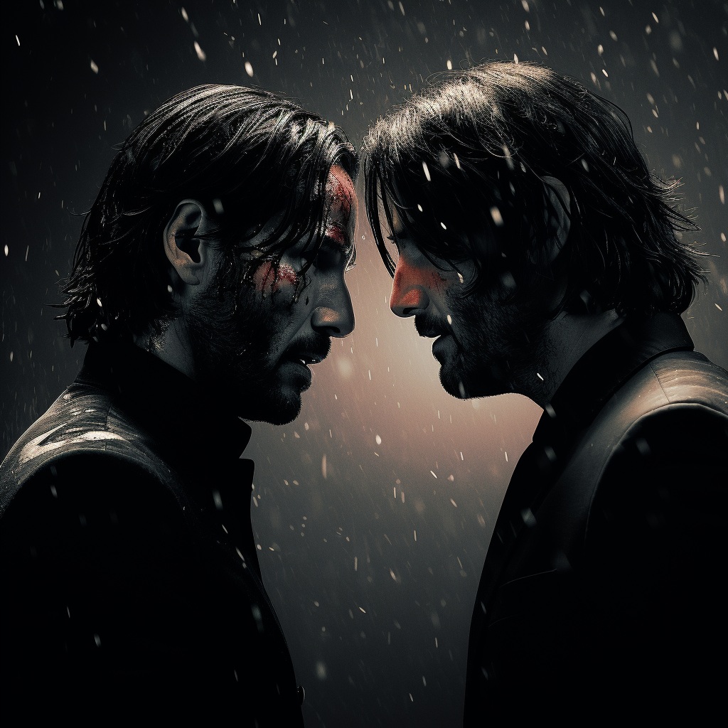 John Wick and Neo Facing Each Other