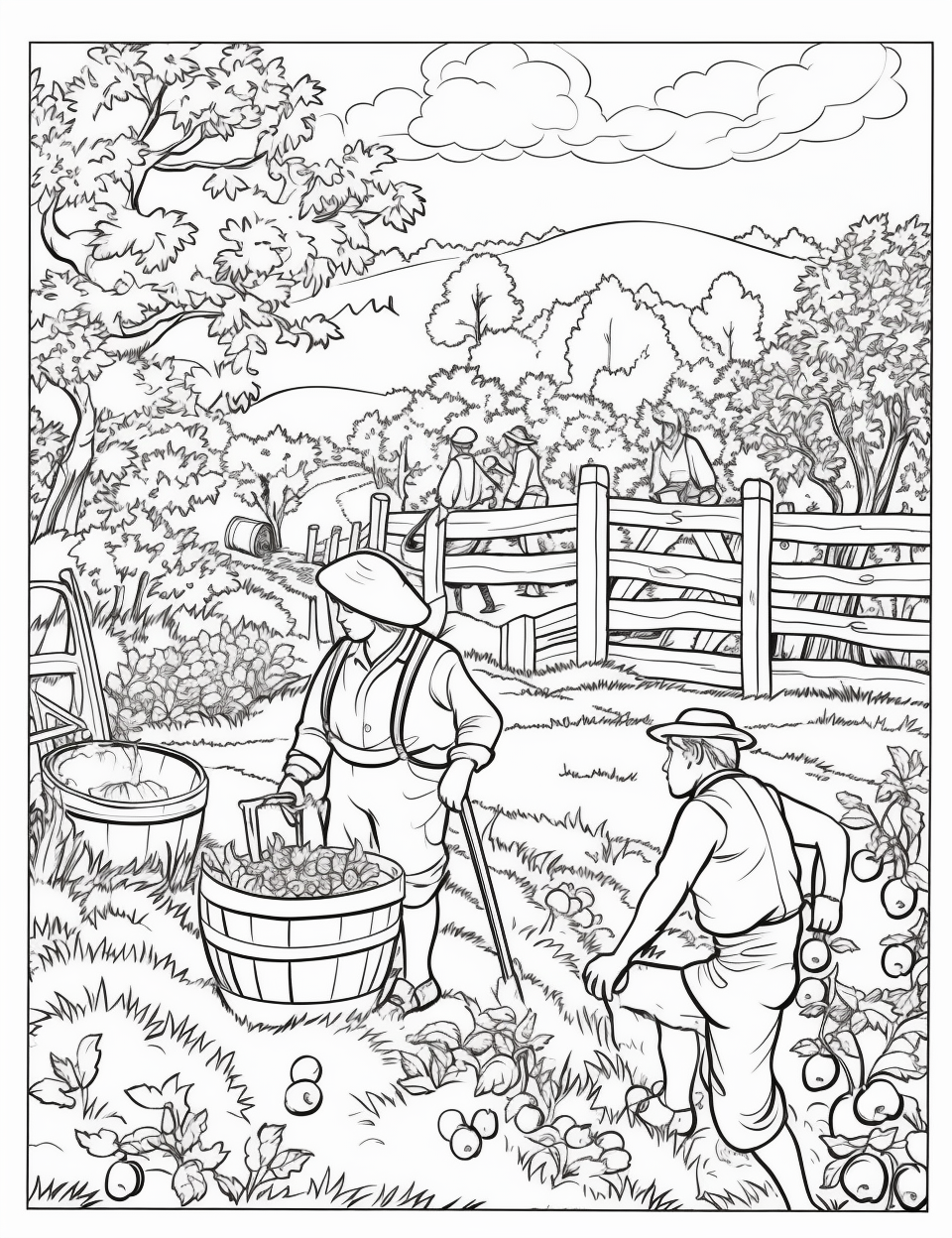 Johnny Appleseed planting trees with children