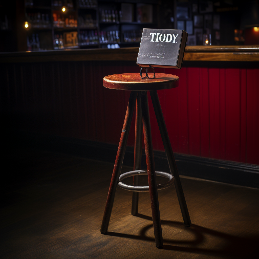 Joke book on stool in comedy club