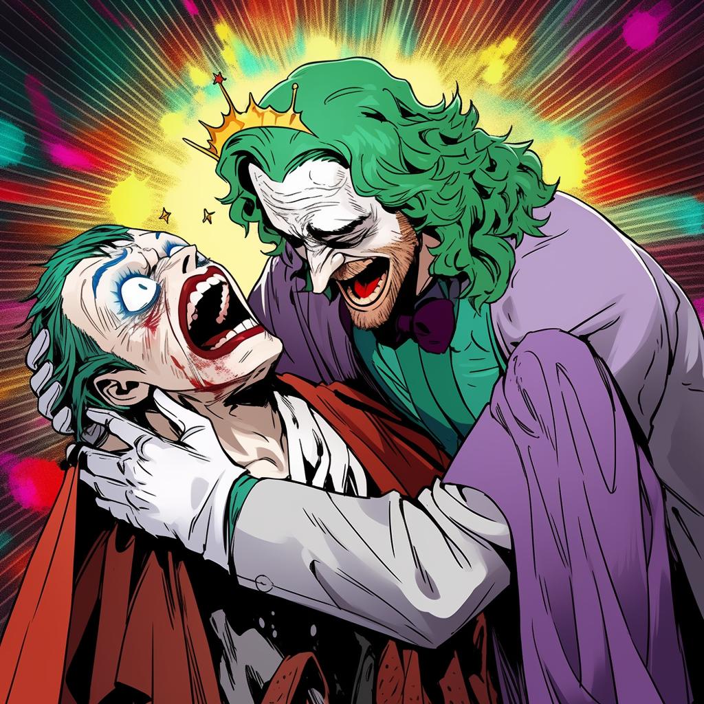 Joker being comforted by Jesus in Rick & Morty style